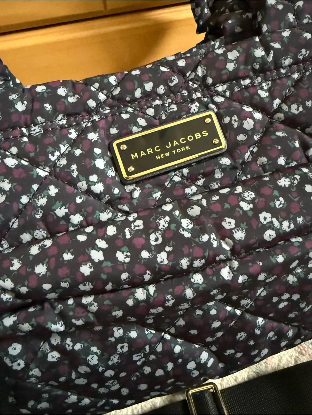Marc Jacobs Black Quilted Floral diaper bag with Matching changing pad